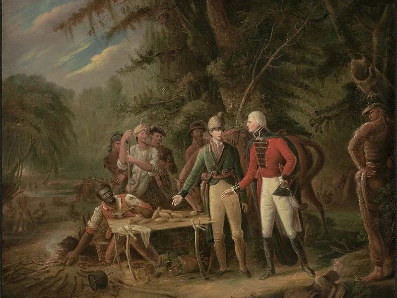 1781-John Blake White - Il generale Francis Marion invita un ufficiale britannico a condividere il suo pasto o la volpe della palude